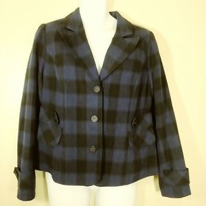 Relativity Woman's Buffalo Plaid Blazer Blue/Black Jacket  Preppy Size L